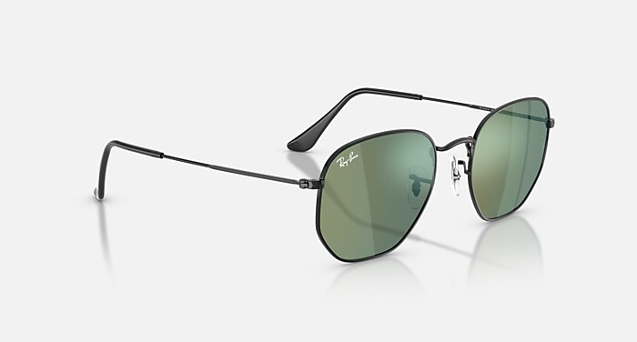 HEXAGONAL FLAT LENSES Sunglasses in Black and Green Mirror