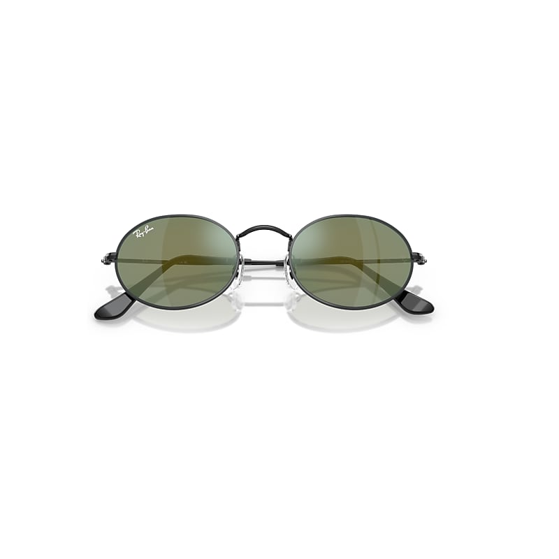 Ray-Ban Oval Flat Lenses Sunglasses Black Frame Blue Lenses 51-21