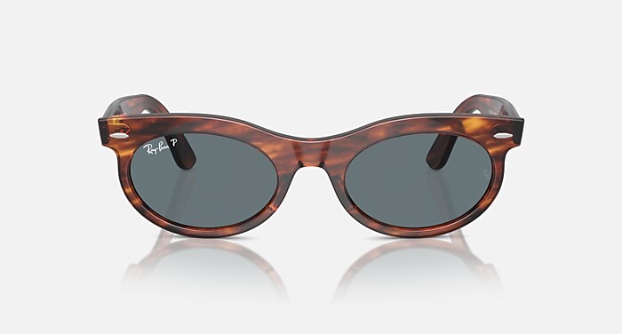 WAYFARER OVAL Polarized Sunglasses in Striped Havana and Dark Blue