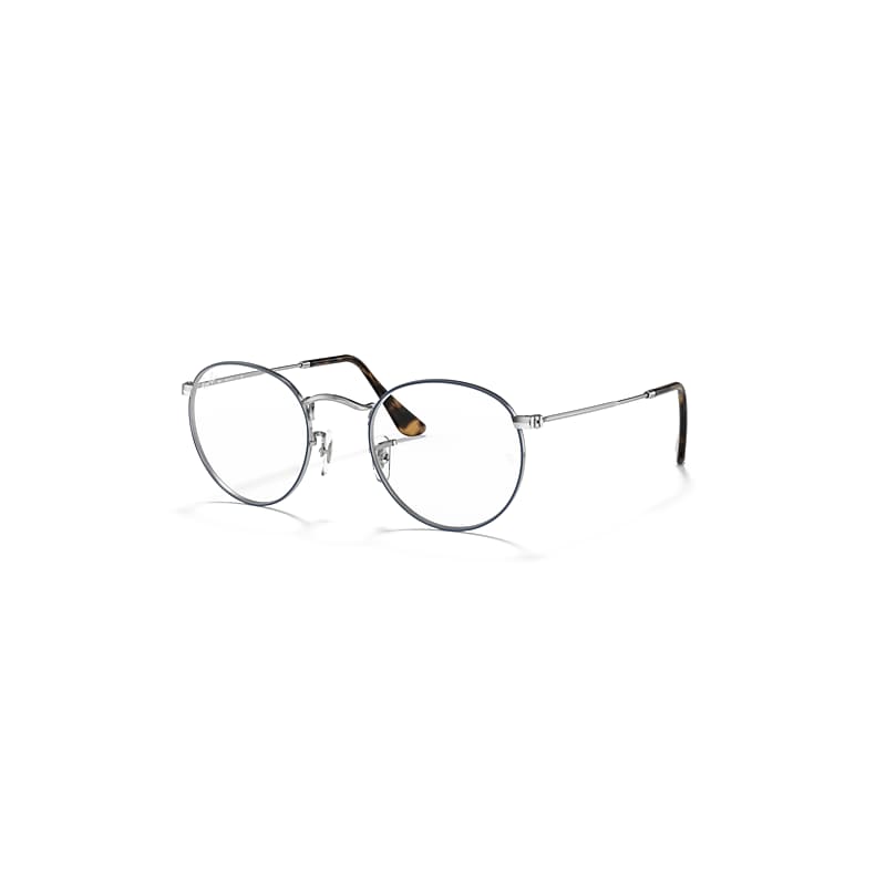 Ray-Ban Eyeglasses Unisex Round Metal Optics - Blue On Silver Frame Clear Lenses 47-21