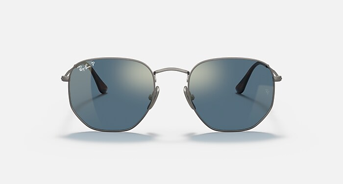 MN-2738-154☆ReFa CARAT RAY HEXAGONAL TITANIUM Polarizada Óculos de Sol em Chumbo e Azul