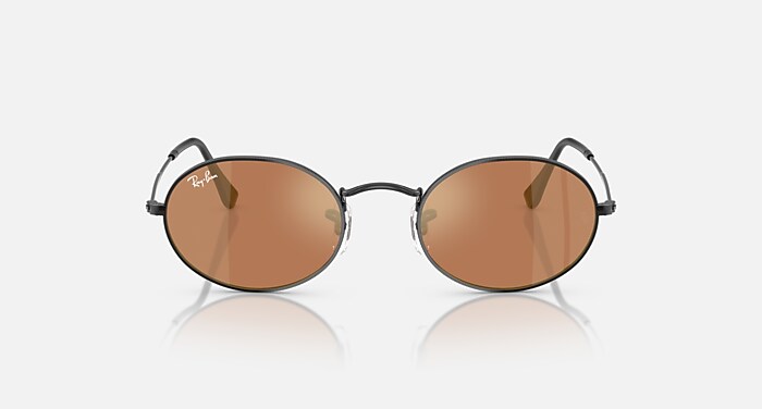 OVAL FLAT LENSES サングラス ブラック と ブラウン ミラー ゴールド
