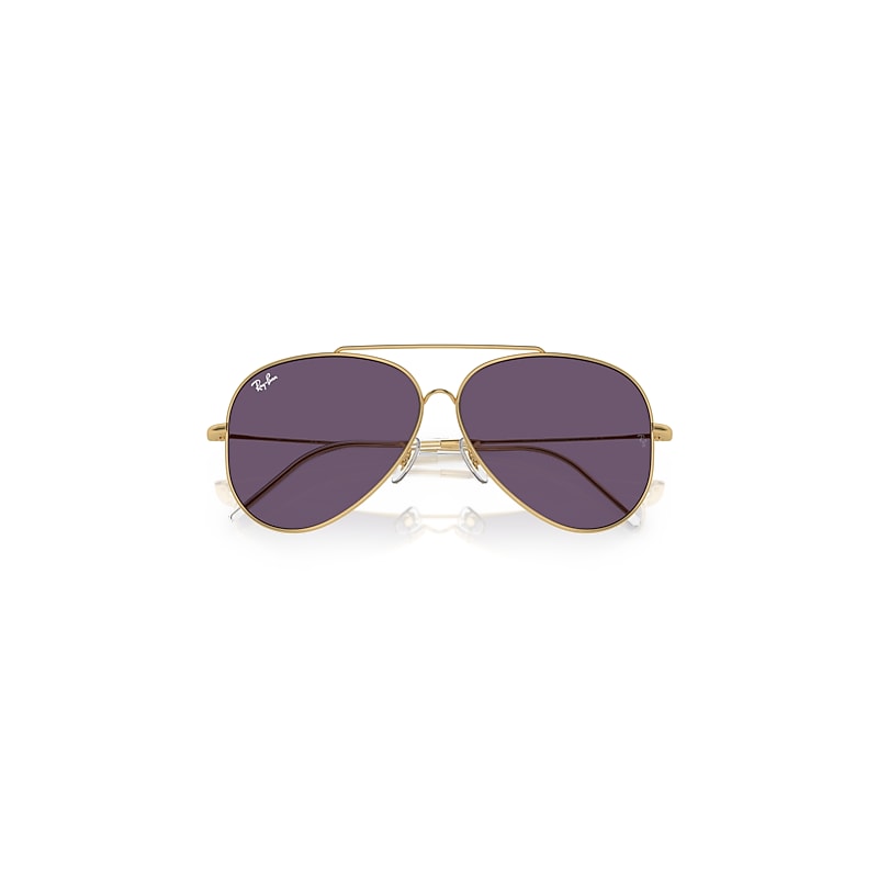 Ray-Ban Aviator Reverse Sunglasses Arista Gold Frame Violet Lenses 59-11