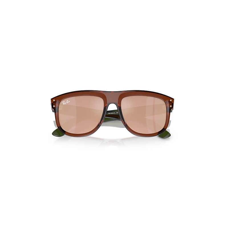 Ray-Ban Boyfriend Reverse Sunglasses Transparent Green Frame Gold Lenses 56-18