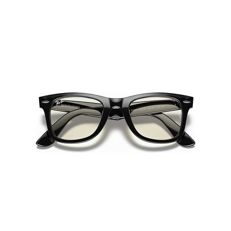 Ray-Ban Wayfarer Clear Evolve Sunglasses Shiny Black Frame Grey Lenses 52-22