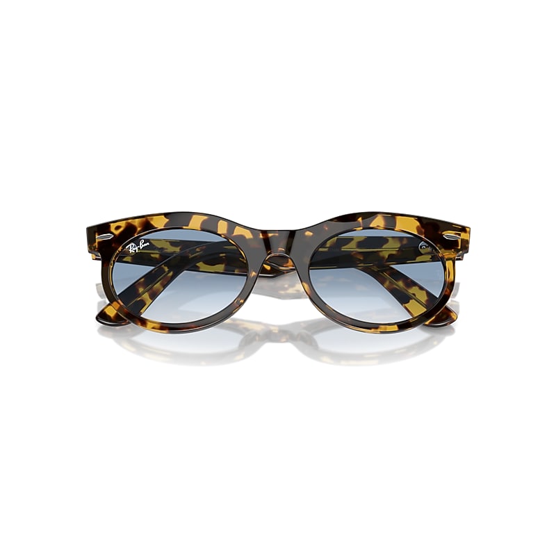 Ray-Ban Wayfarer Oval Sunglasses Yellow Havana Frame Blue Lenses 50-22