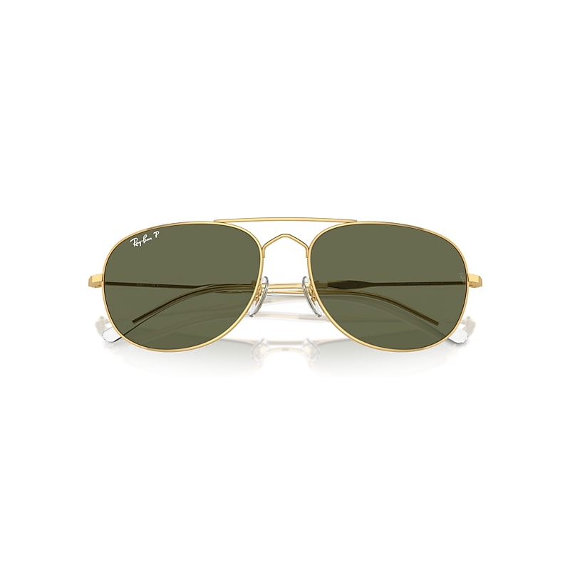 Ray-Ban Bain Bridge Sunglasses Arista Gold Frame Green Lenses Polarized 60-17