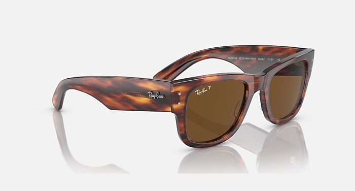 MEGA WAYFARER Polarized Sunglasses in Striped Havana and Brown
