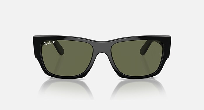 Carlos Polarized Sunglasses in Black Frame and Green Polarized
