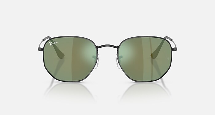 HEXAGONAL FLAT LENSES Sunglasses in Black and Green Mirror (51-21