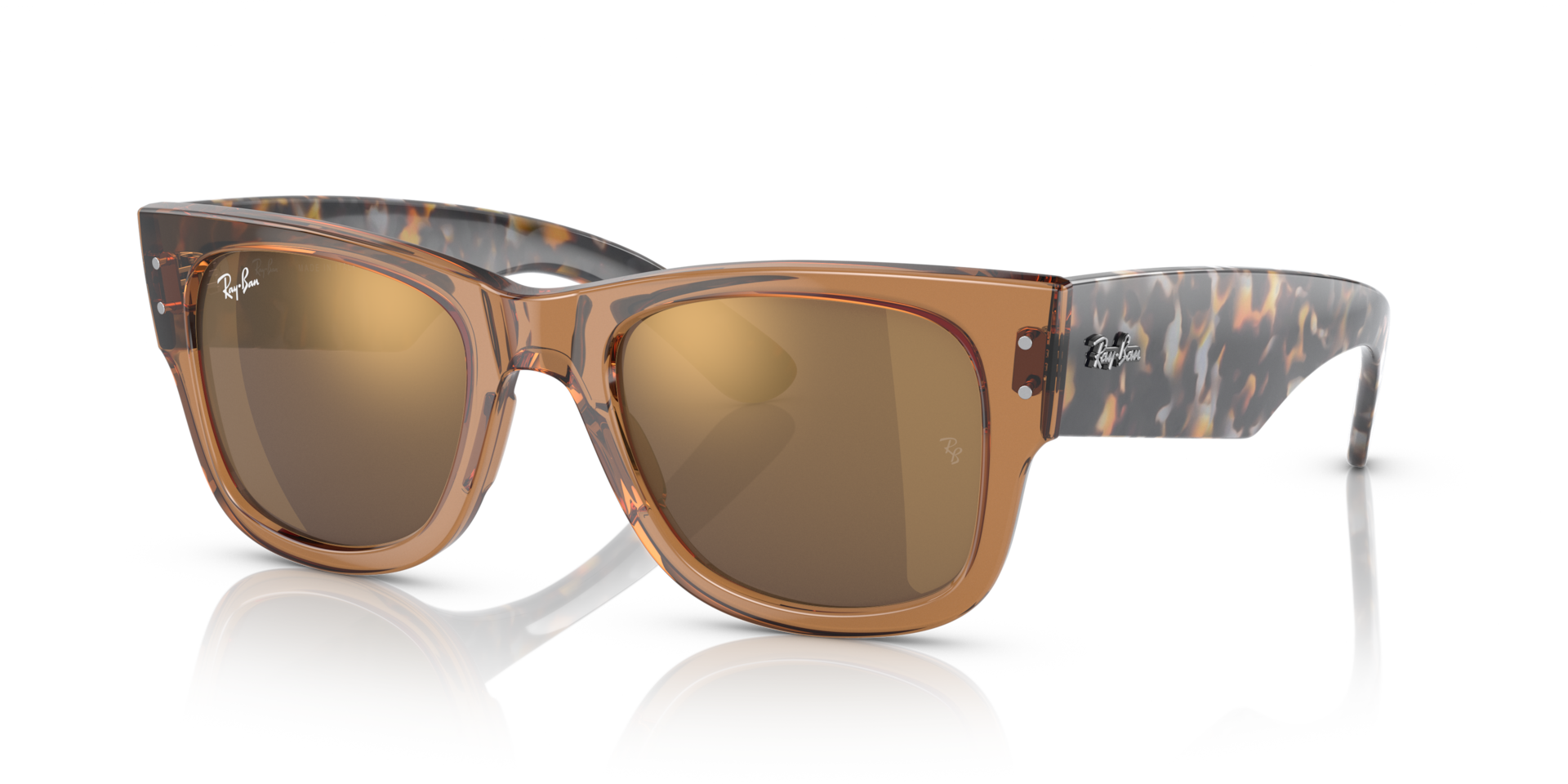 Ray-Ban Mega Wayfarer Lunettes De Soleil - Monture Havana Gris Marron Verres Or 51-21 154 €