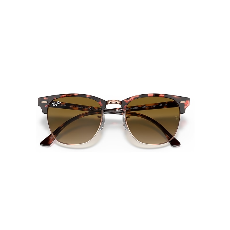 Ray-Ban Clubmaster Fleck RB3016 Gradient Glass Sunglasses - Polished Pink Havana/Light Brown Gradient