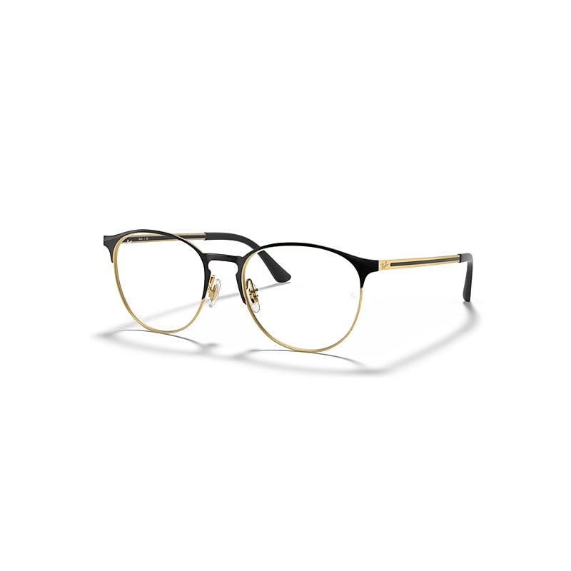 Ray-Ban Eyeglasses   Optics - Black On Gold Frame Clear Lenses Polarized 51-18, RB6375