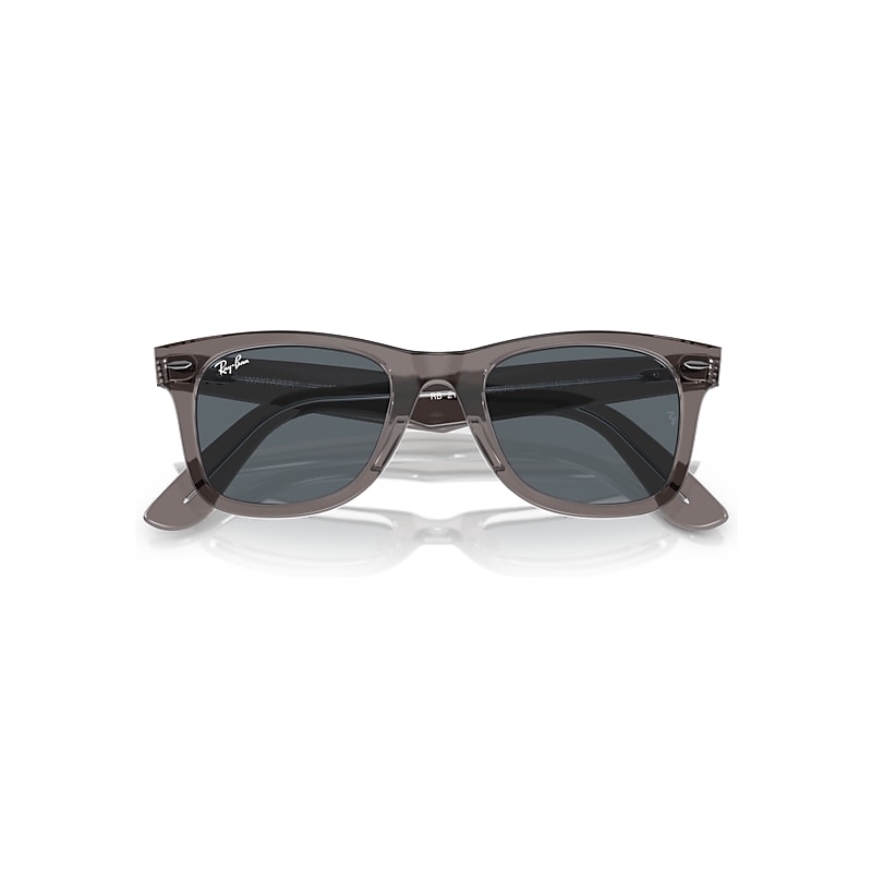 Ray-Ban Original Wayfarer Classic Sunglasses Grey On Transparent Frame Blue Lenses 52-22