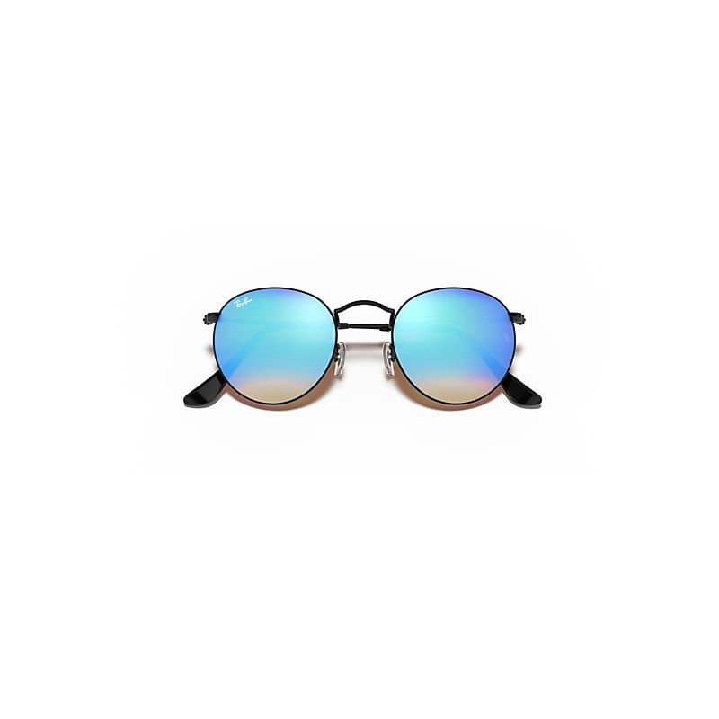Ray-Ban Round Flash Lenses Gradient Sunglasses Black Frame Blue Lenses 53-21