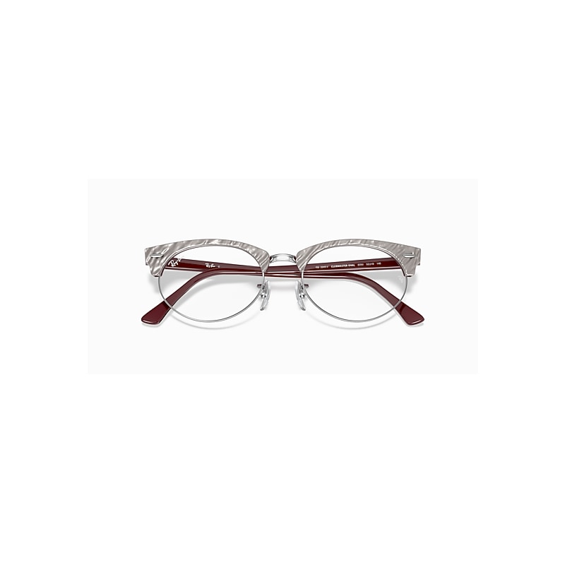 Ray-Ban Clubmaster Oval Optics Eyeglasses Wrinkled Light Grey Frame Clear Lenses 52-19