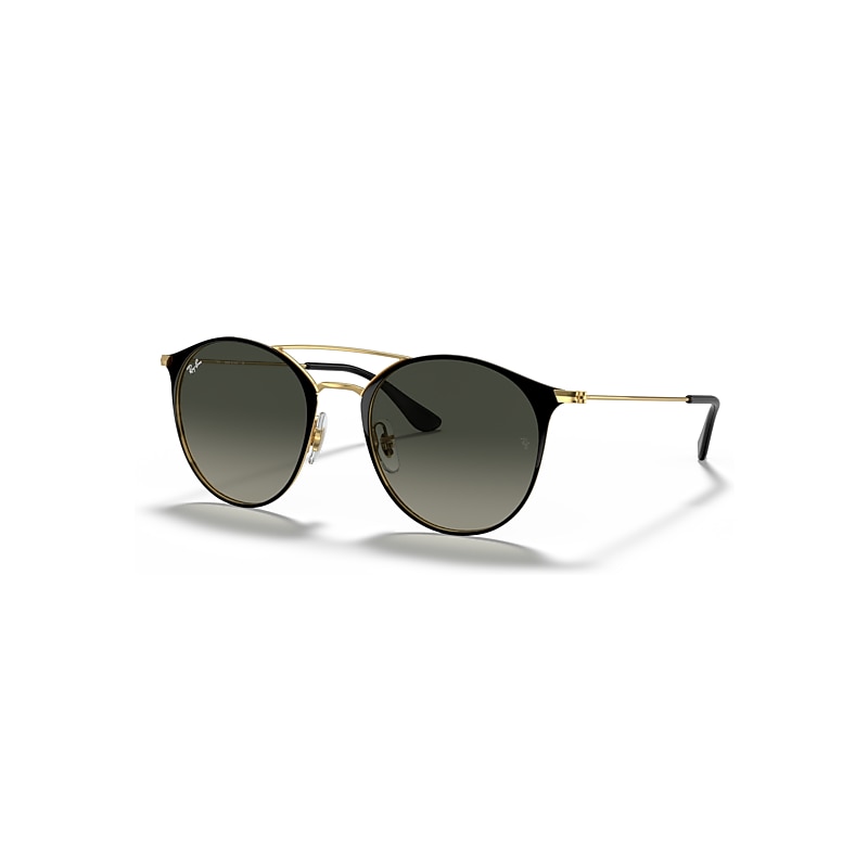 Ray-Ban Sunglasses - Black On Gold Frame Grey Lenses 52-20, RB3546 - Image 1