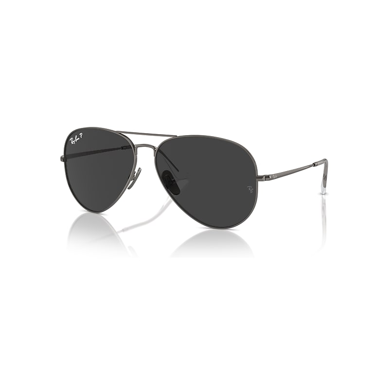Ray-Ban Sunglasses Aviator Titanium - Gunmetal Frame Black Lenses Polarized 58-14, RB8089 - Image 1