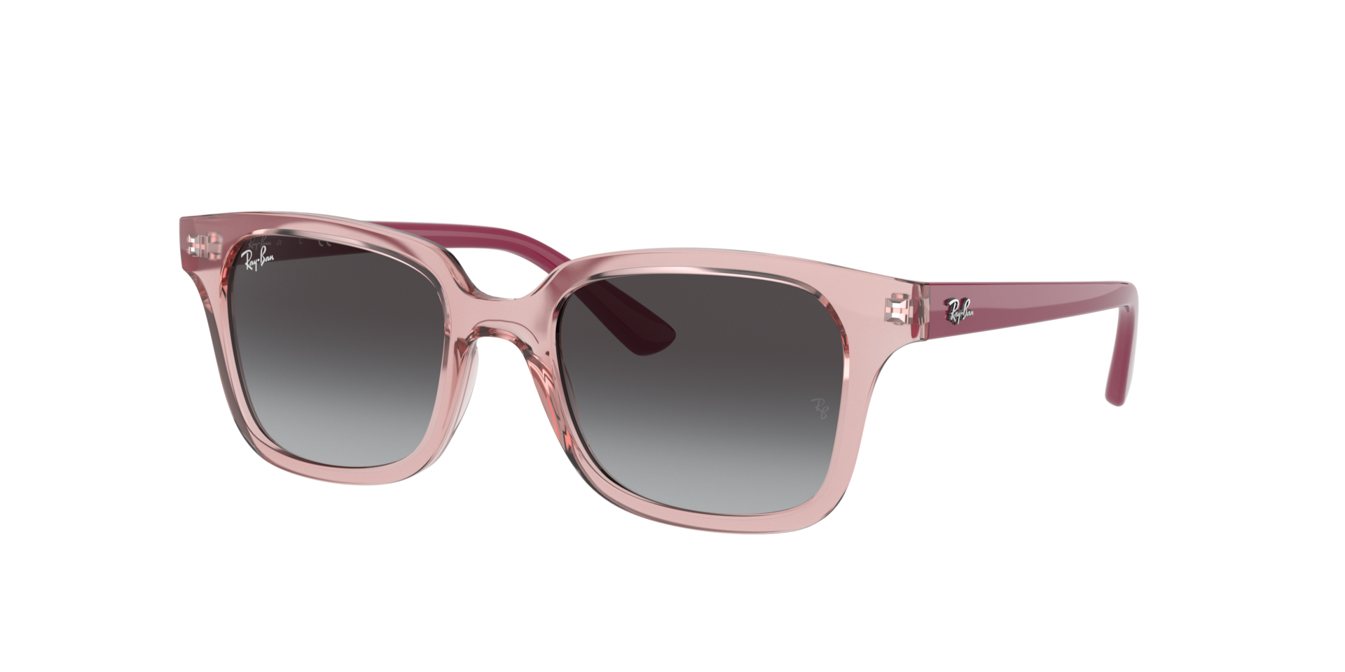 Óculos de sol Ray-Ban Junior RJ9071S, formato redondo, armação em nylon injetado rosa transparente polido, lente cinza