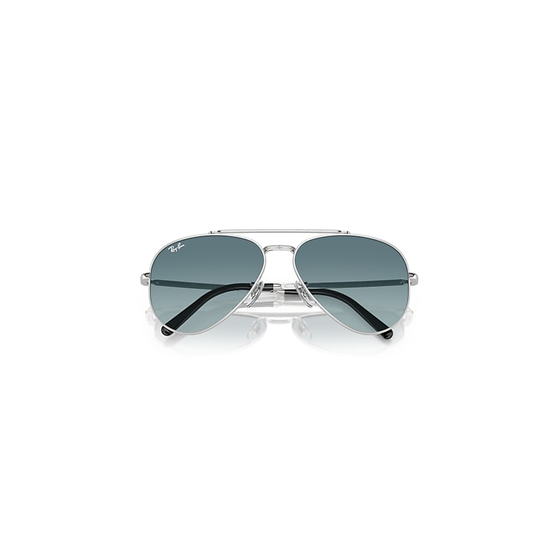 Ray-Ban New Aviator Sunglasses Silver Frame Blue Lenses 58-14