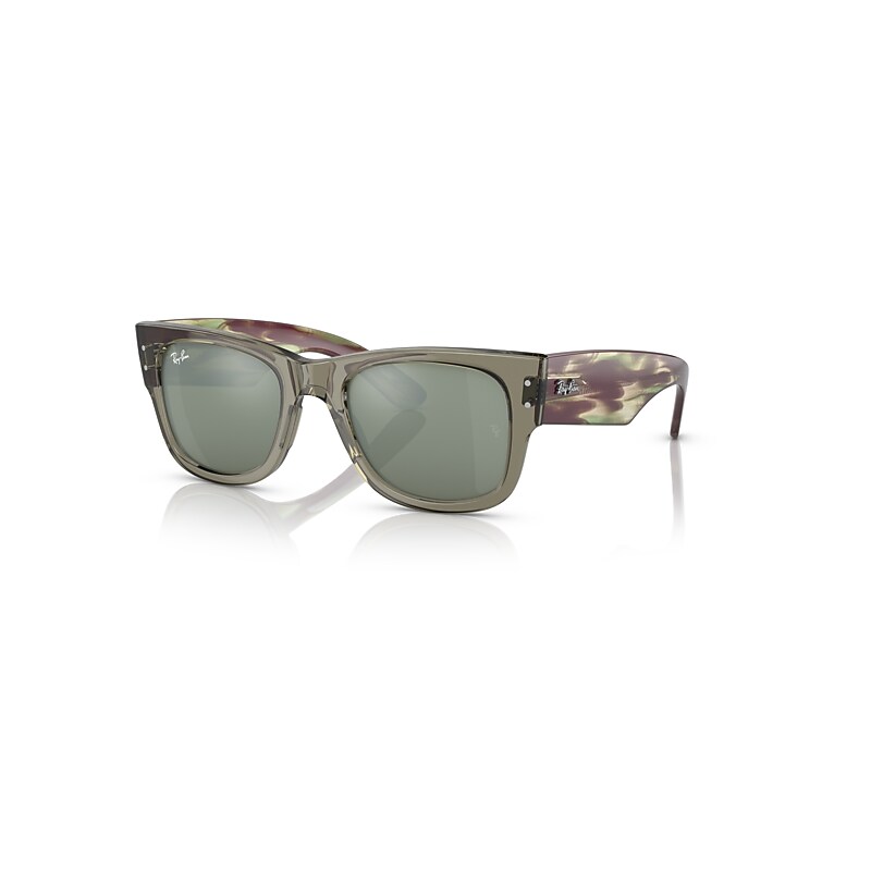 Ray-Ban Mega Wayfarer Sunglasses Striped Green Havana Frame Silver Lenses 52-21