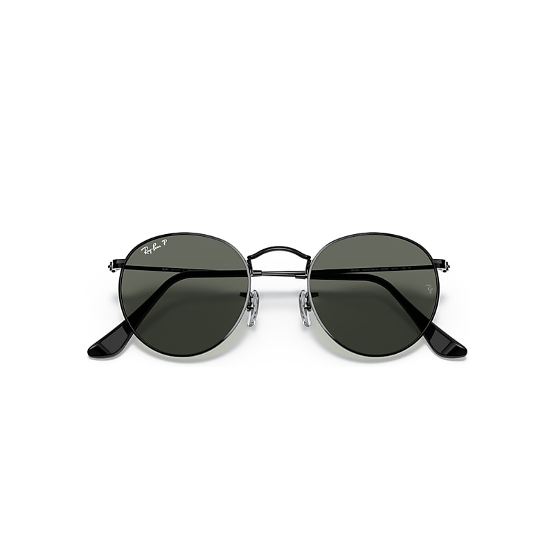Ray-Ban Round Metal Sunglasses Black Frame Green Lenses Polarized 53-21