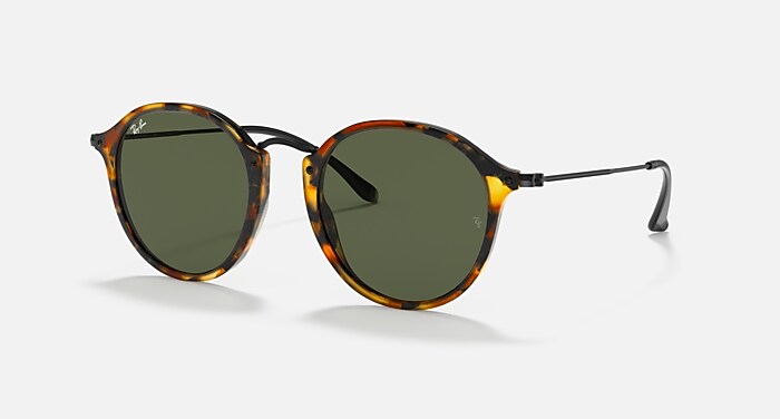 Round Fleck Sunglasses in Black Havana Frame and G-15 Green Lenses