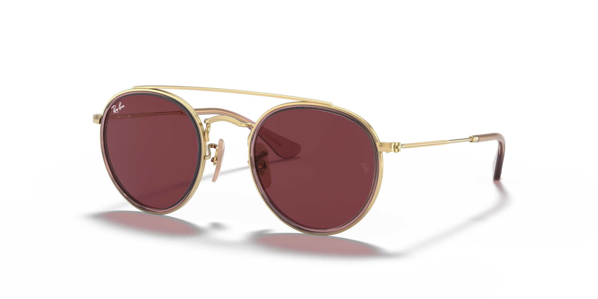 Ray-Ban Round Double Bridge Kids Lunettes De Soleil - Monture Rose Sur Or Verres Violet 46-21 85 €