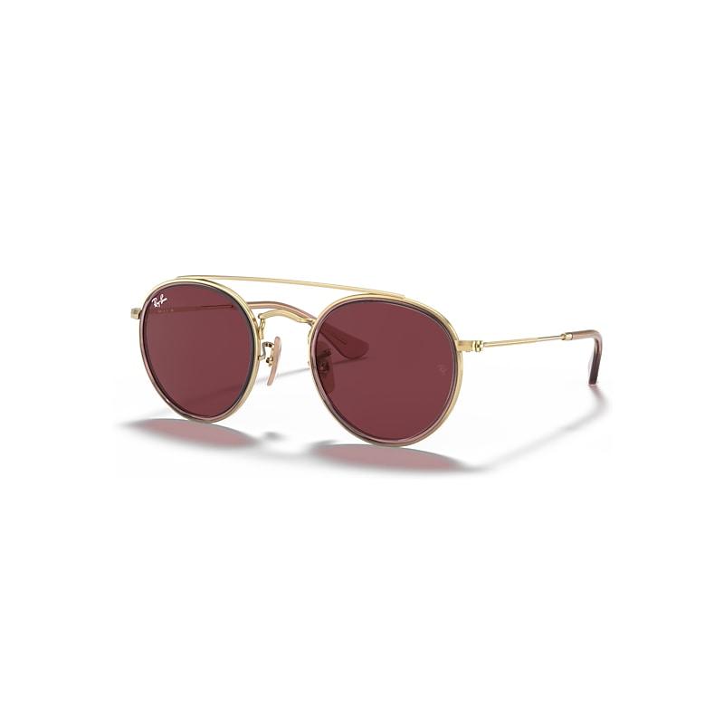 Ray-Ban Round Double Bridge Kids Gafas De Sol Rosa Sobre Dorado Montura Violeta Lentes 46-21