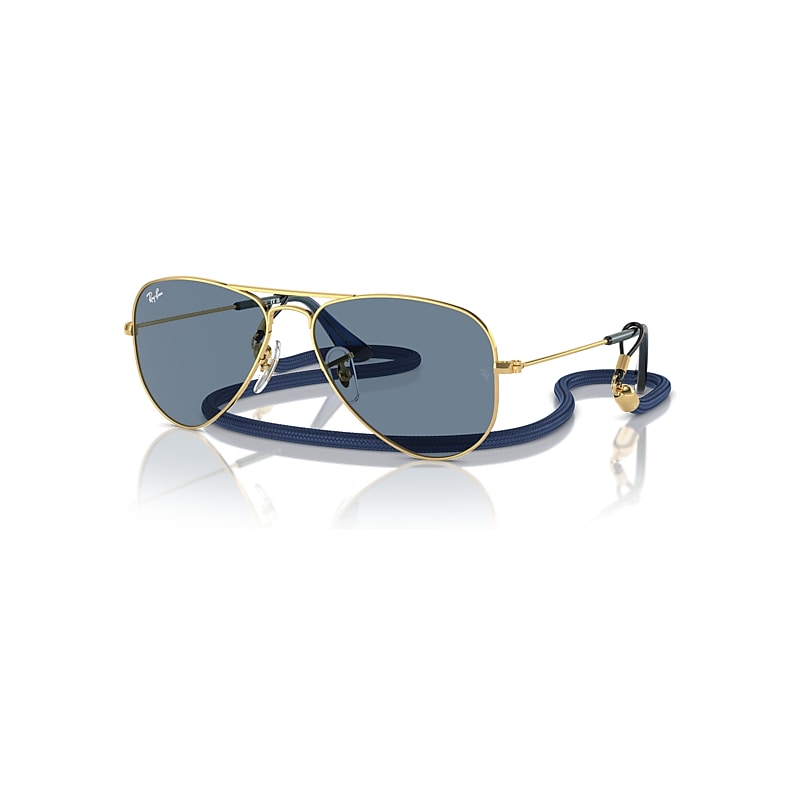 Ray-Ban Unisex Sunglass Aviator Kids - Frame color: Arista Gold, Lens color: Light Blue Mirror - Image 5