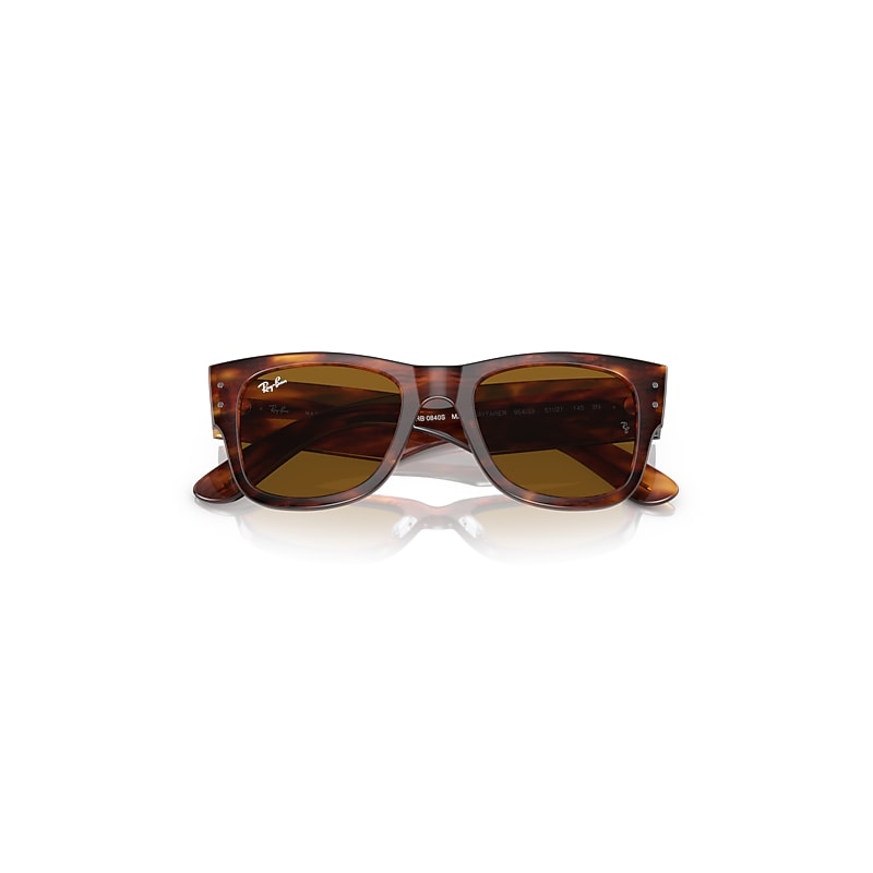 Ray-Ban Mega Wayfarer Sunglasses Striped Havana Frame Brown Lenses 51-21