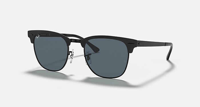 Ray-Ban Clubmaster Sunglasses in Light Gray with Black Lenses Ray-Ban RB3716 Clubmaster - Browline Black On Silver Frame  main image 3