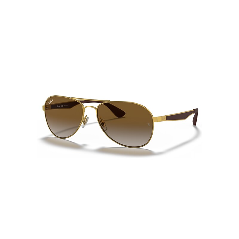 Ray-Ban Sunglasses   - Gold Frame Brown Lenses Polarized 61-16, RB3549