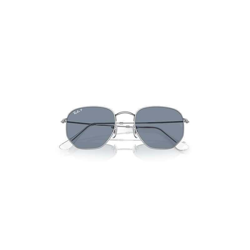 HEXAGONAL FLAT LENSES Sunglasses in Silver and Blue Polarized