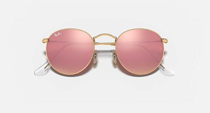 Ray-Ban Matte Gold Round Sunglasses with Rose-Brown Mirrored Lenses Ray-Ban Round Metal Flash Lenses Matte Gold Brown Mirror  main image 2