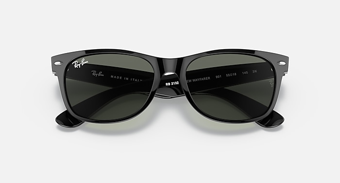 NEW Ray-Ban unisex New Wayfarer Sunglasses Black/Green RB 2132 901 52 18 145 3N Ray-Ban RB2132 New Wayfarer 901 Square Black Sunglasses  main image 3