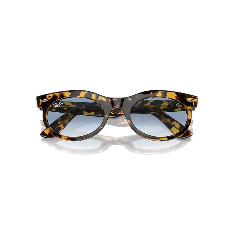 Ray-Ban Wayfarer Oval Sunglasses Yellow Havana Frame Blue Lenses 53-22