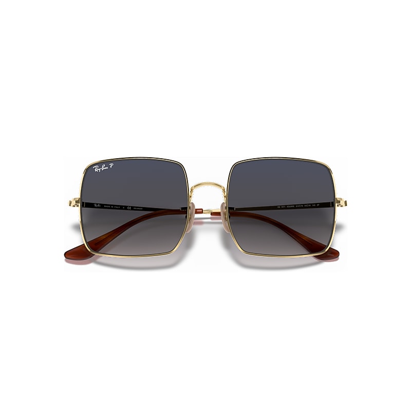 Ray-Ban Square 1971 Classic Sunglasses Arista Gold Frame Blue Lenses Polarized 54-19