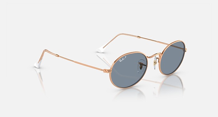 OVAL METAL Sunglasses in Rose Gold and Blue Polarized - RB3547
