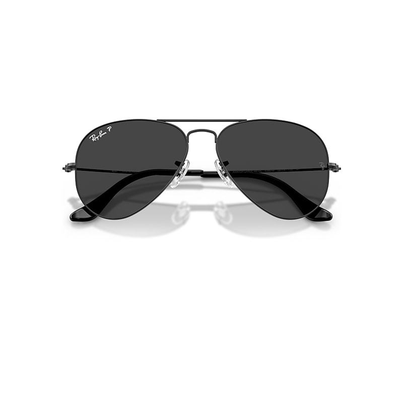 Ray-Ban Aviator Classic Sunglasses Black Frame Black Lenses Polarized 58-14