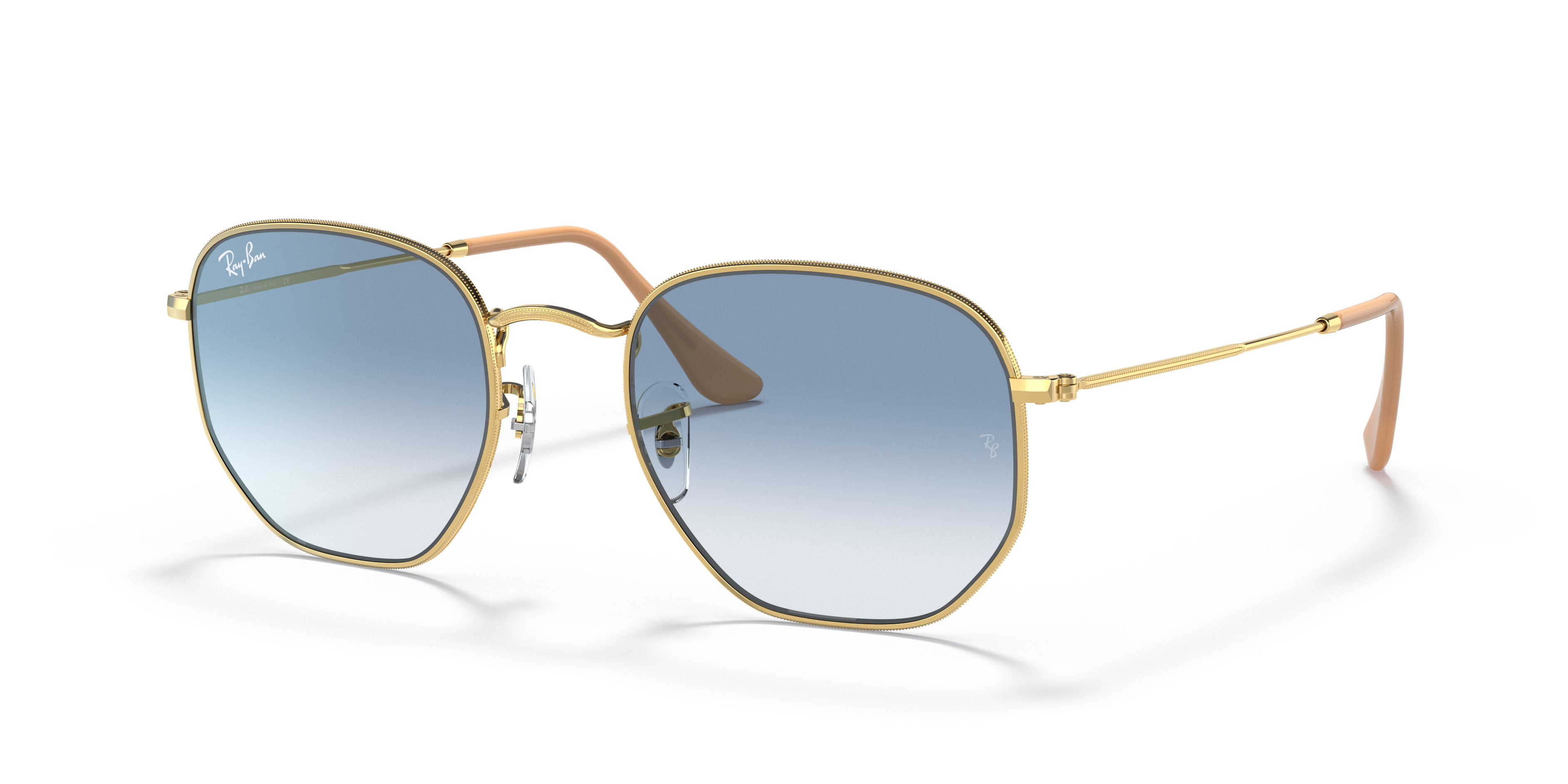 Hexagonal Sunglasses in Arista Gold and Light Blue Gradient - RB3548 ...