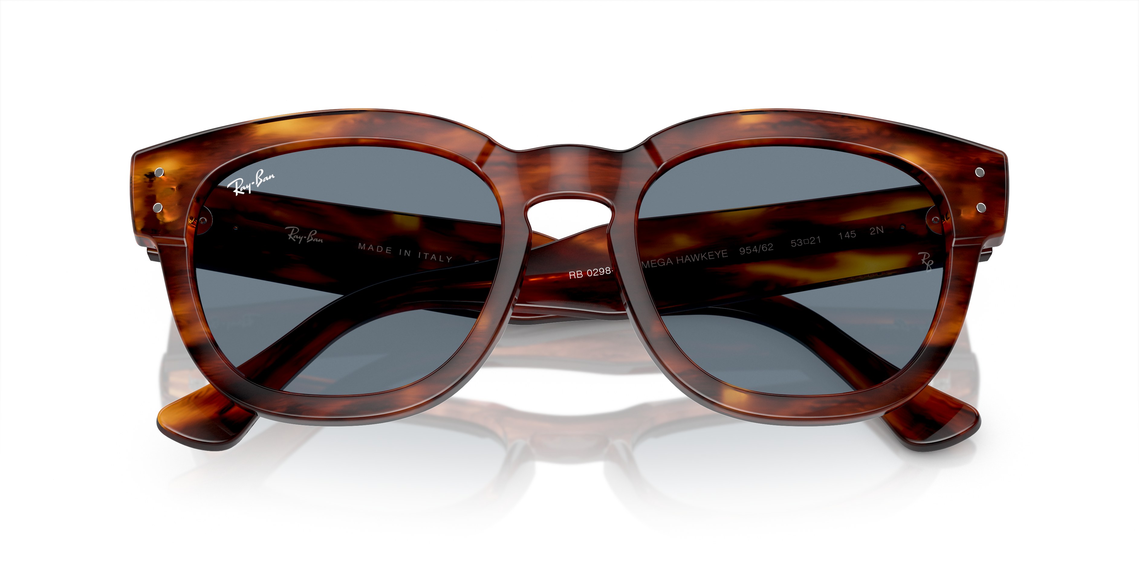 MEGA HAWKEYE Sunglasses in Striped Havana and Blue - RB0298SF