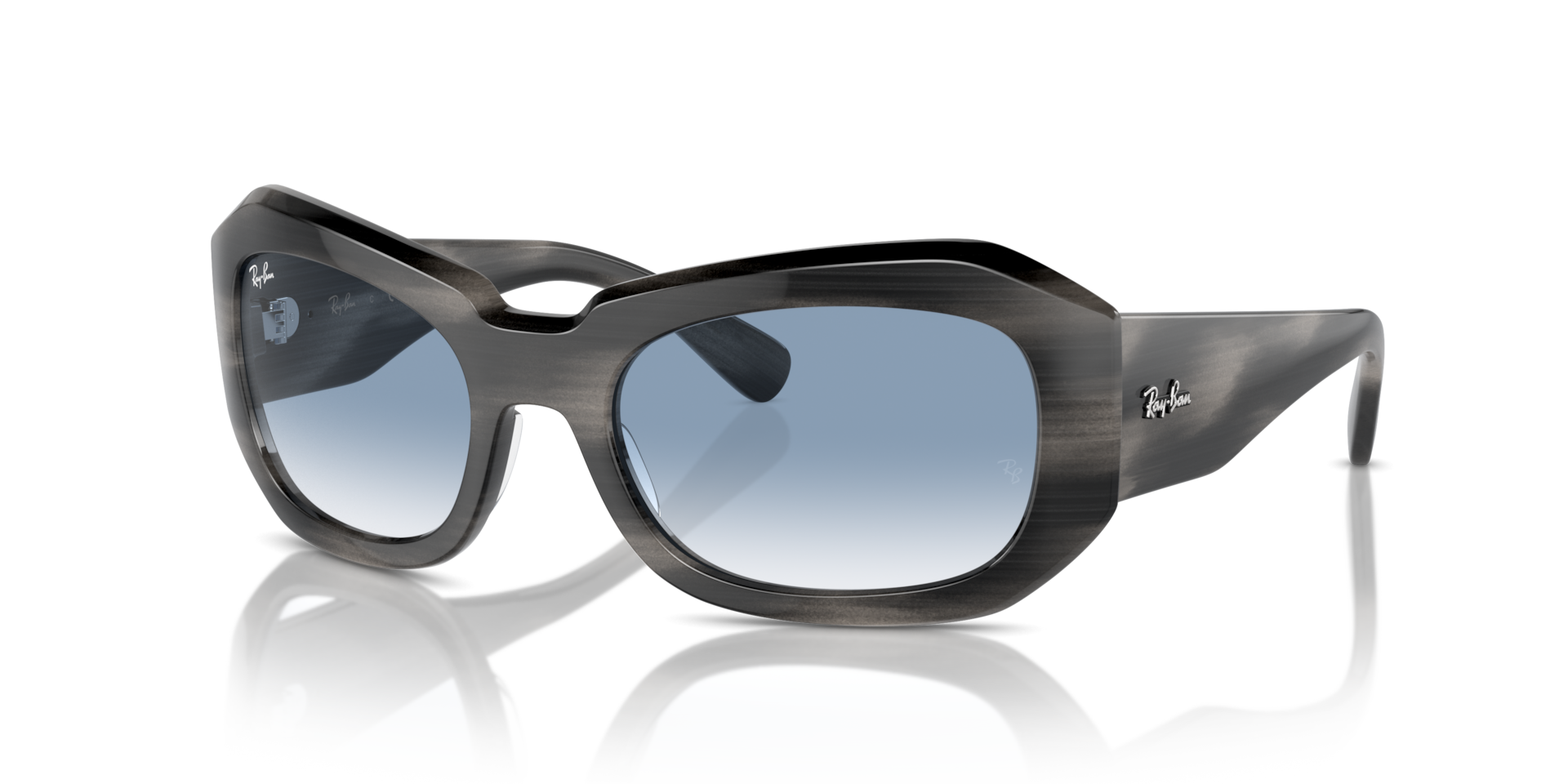 BEATE: Striped Grey / Clear & Blue