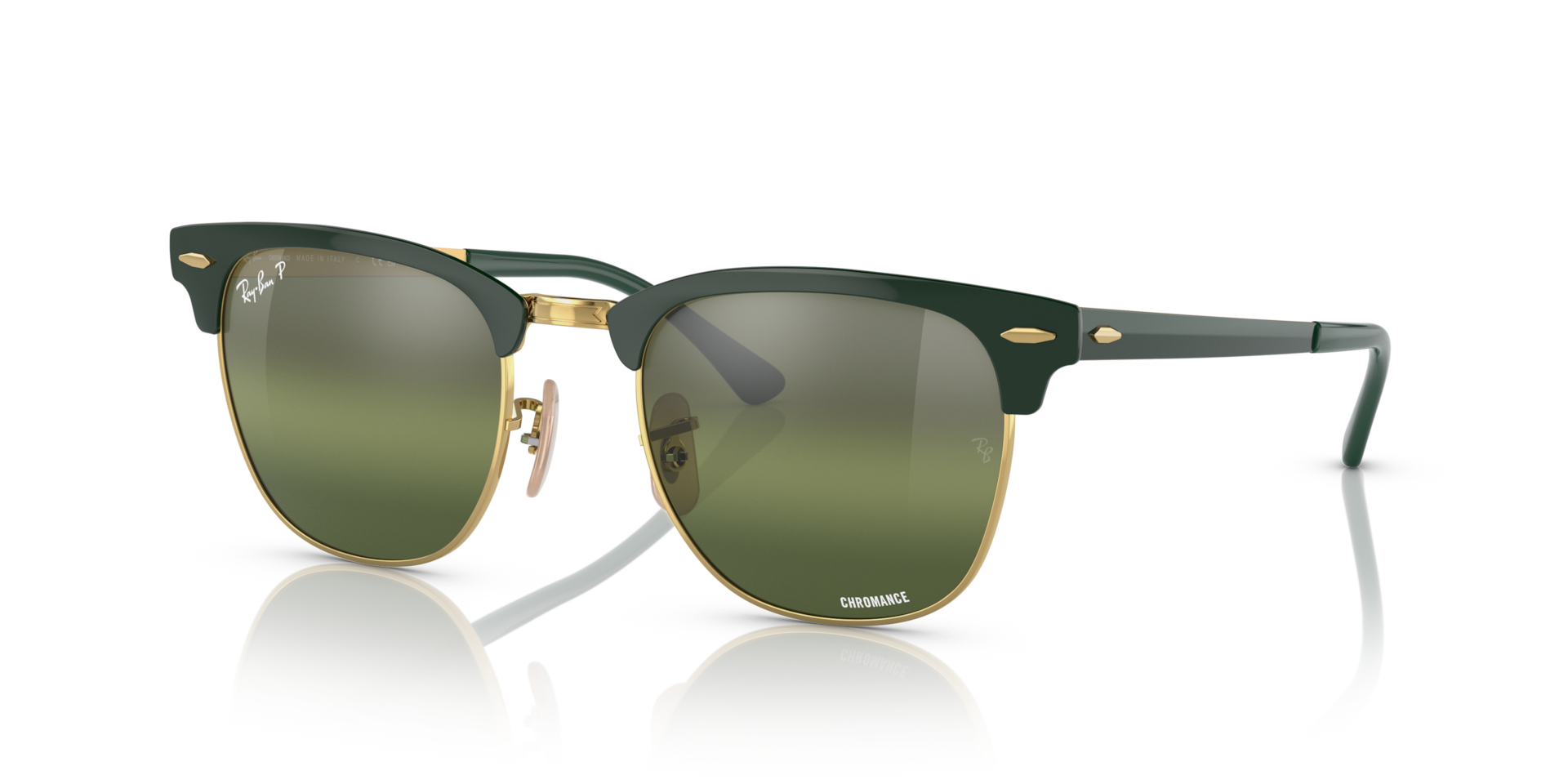 CLUBMASTER METAL POLARIZED+ LENSES: Green On Gold / Dark Green Polarized+
