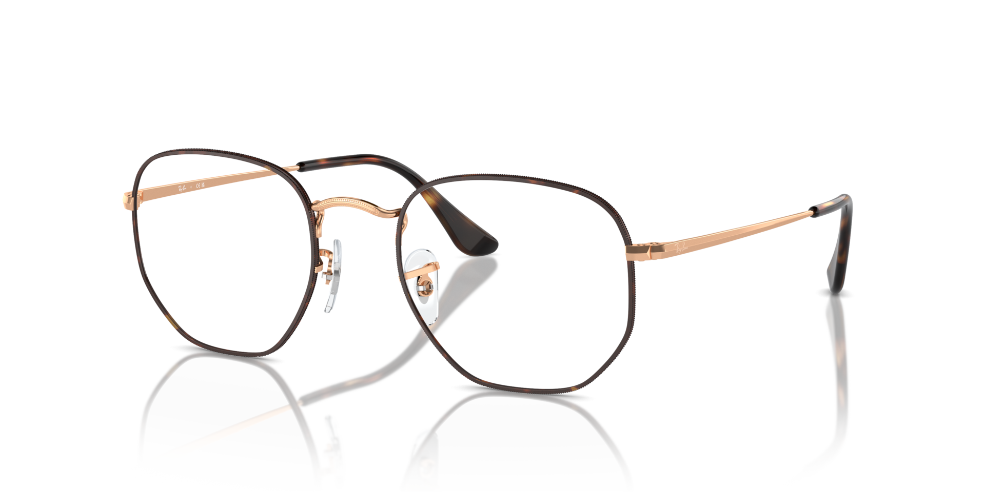 HEXAGONAL OPTICS — Havana On Rose Gold / Clear
