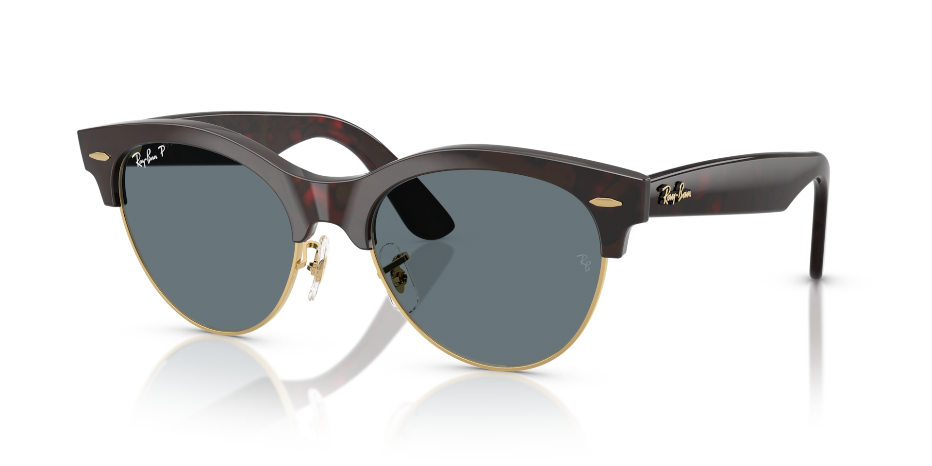 CLUBMASTER WAY: Red Havana On Gold / Dark Blue Polarized