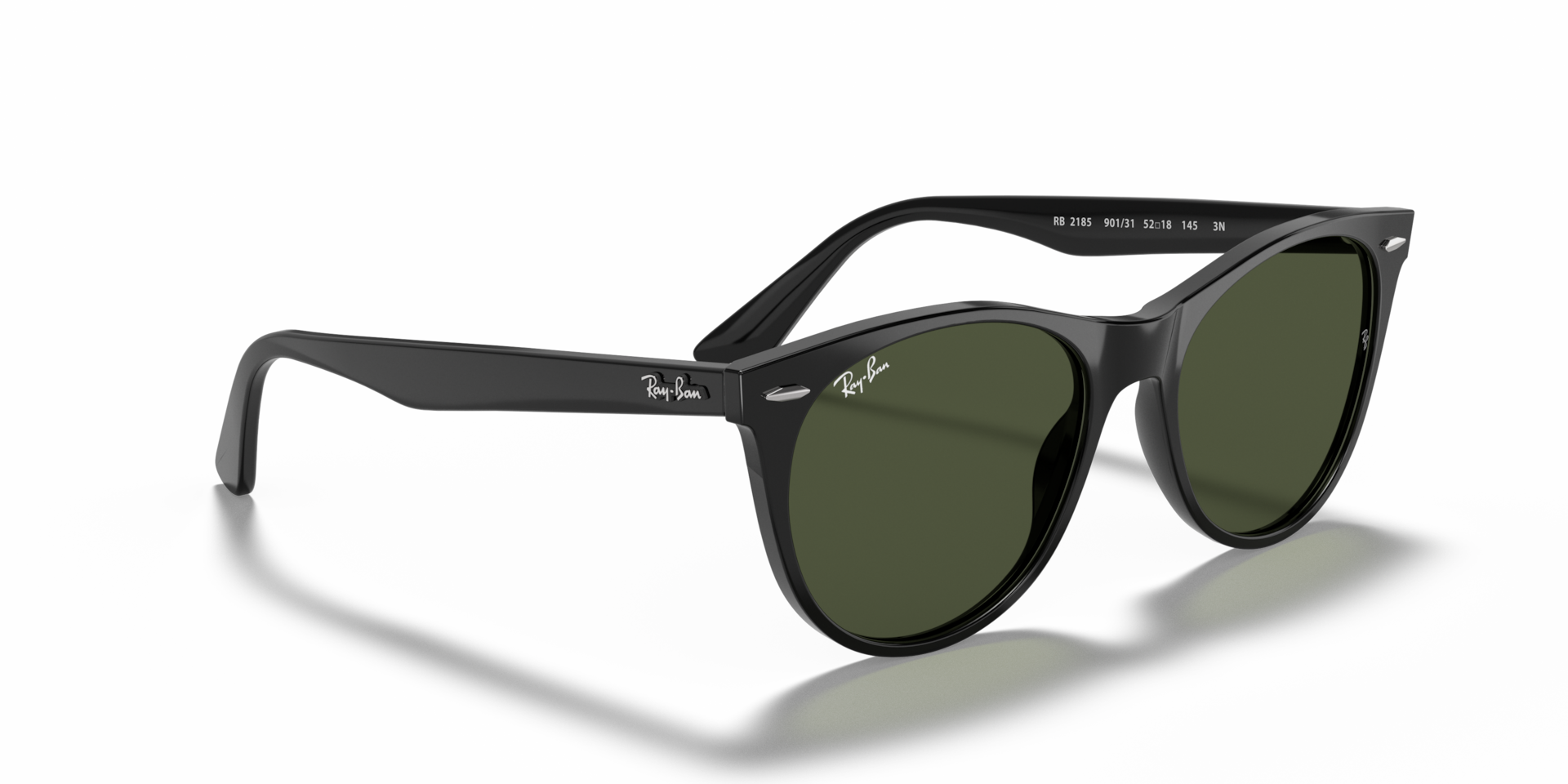Ray-Ban RB2185 ブラック偏光サングラス WAYFARER II CLASSIC Sunglasses in Black and G-15 Green (52-18