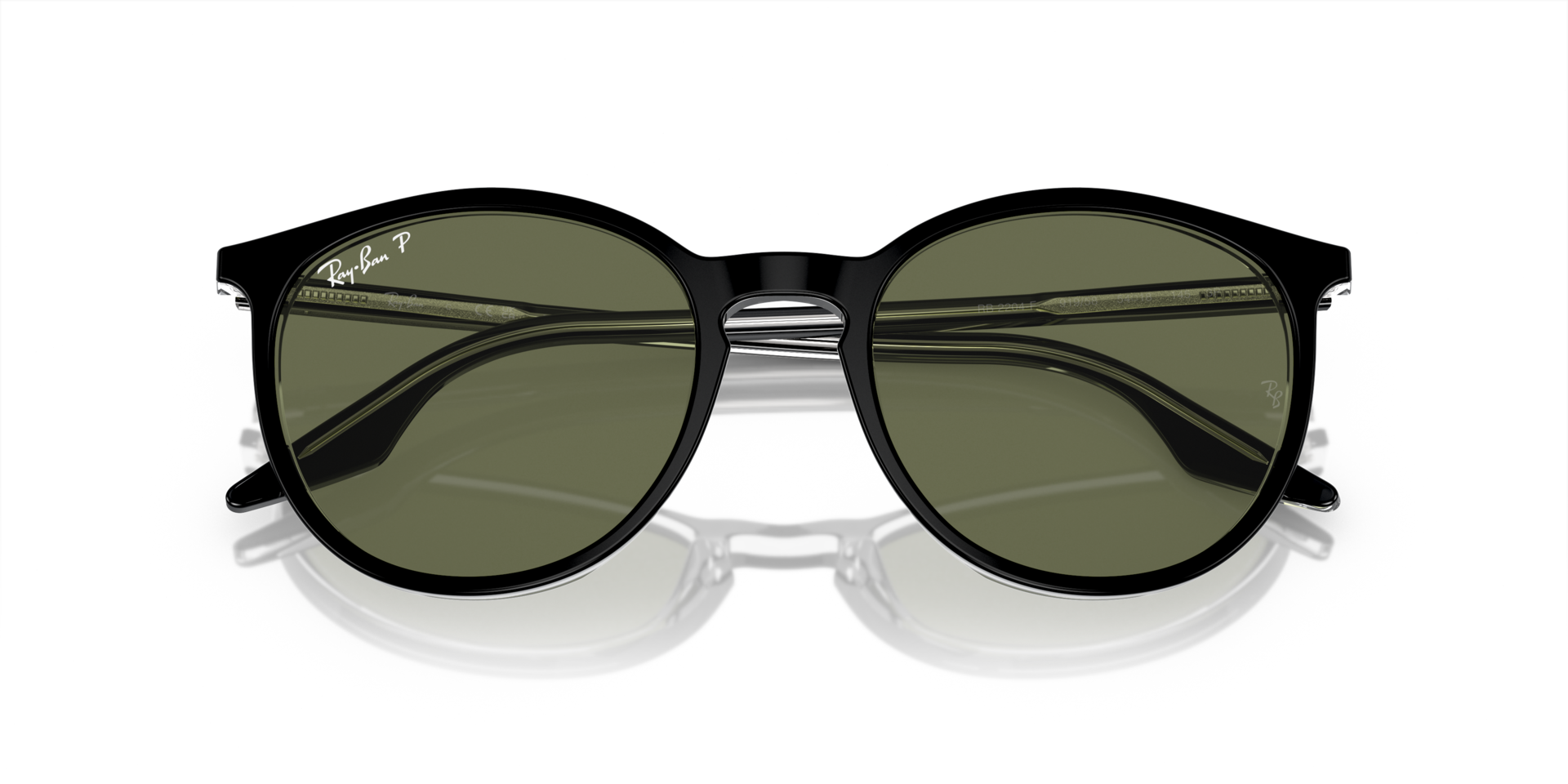 RB2204 Polarized Sunglasses in Black On Transparent and Green