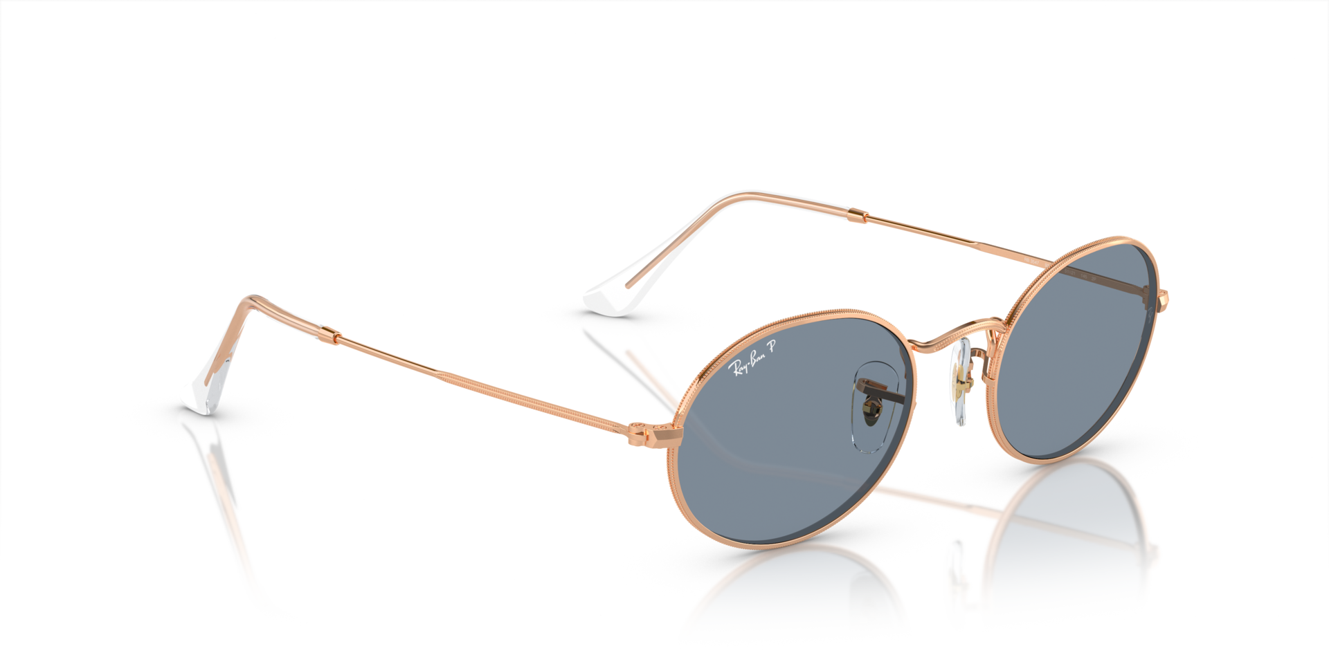 OVAL METAL Polarized Sunglasses in Rose Gold and Blue Polarized